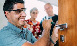 Man repairing door